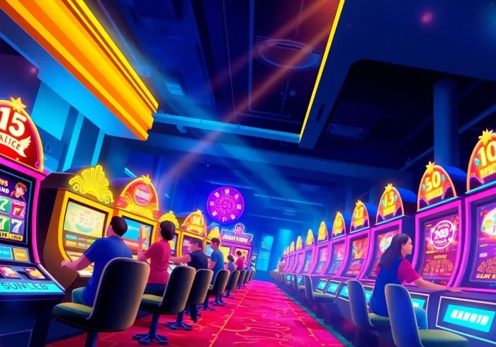 Experience the thrilling atmosphere of fenix168 with vibrant gaming elements and excited players.