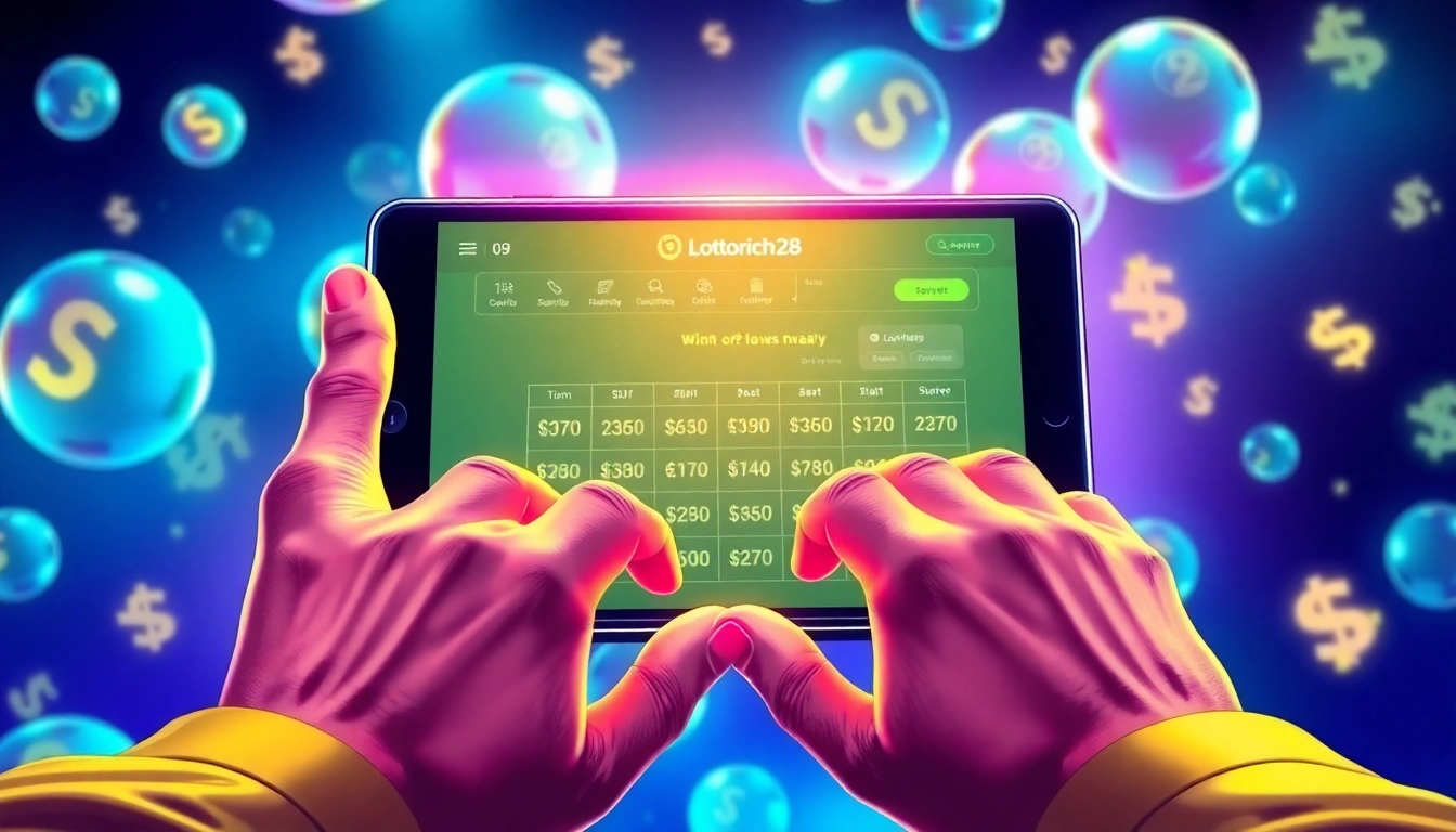 Explore the engaging Lottorich28 lottery platform displayed on a digital device.