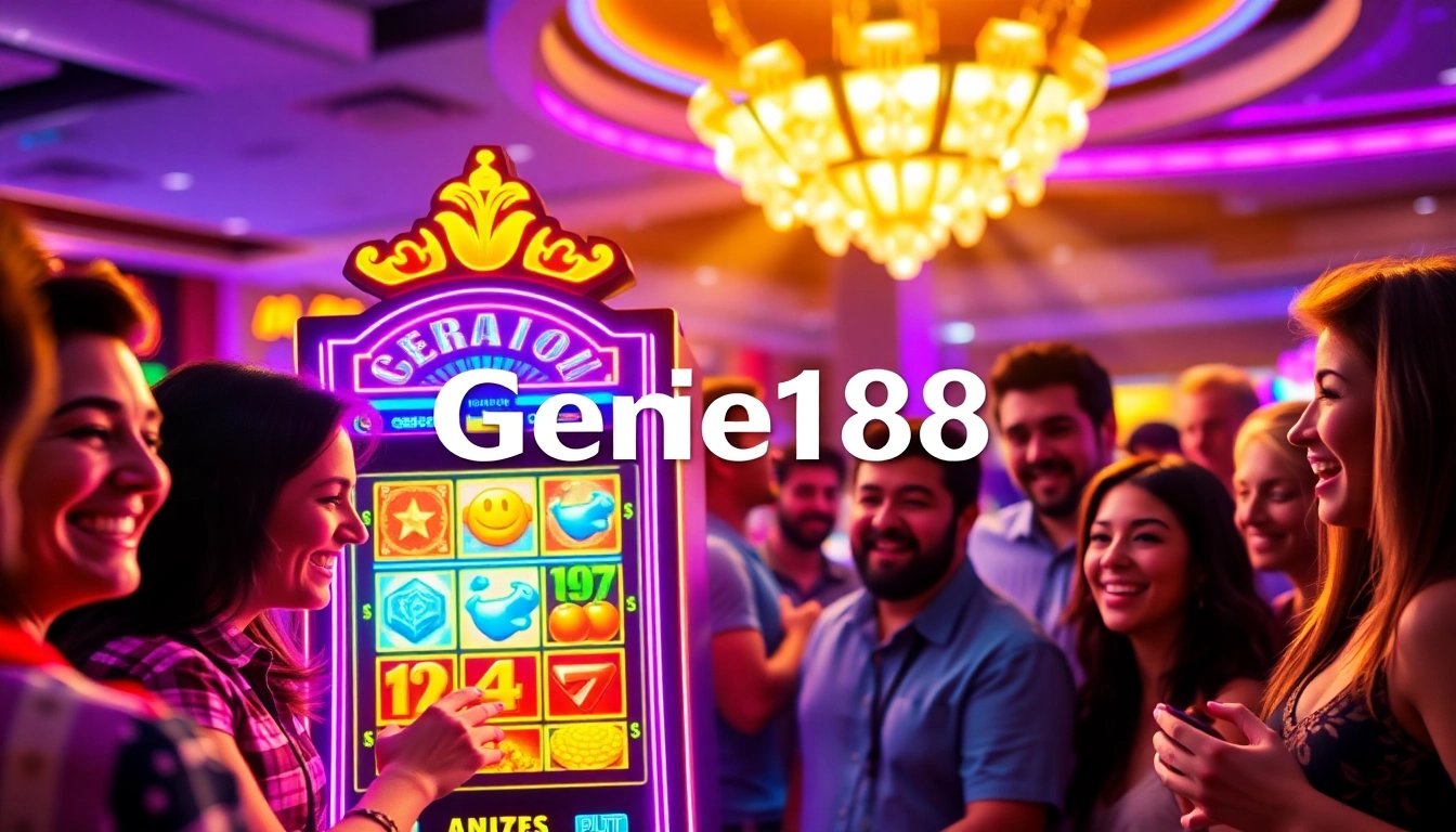 Experience the vibrant excitement of Genie168's online gaming world featuring a colorful slot machine.