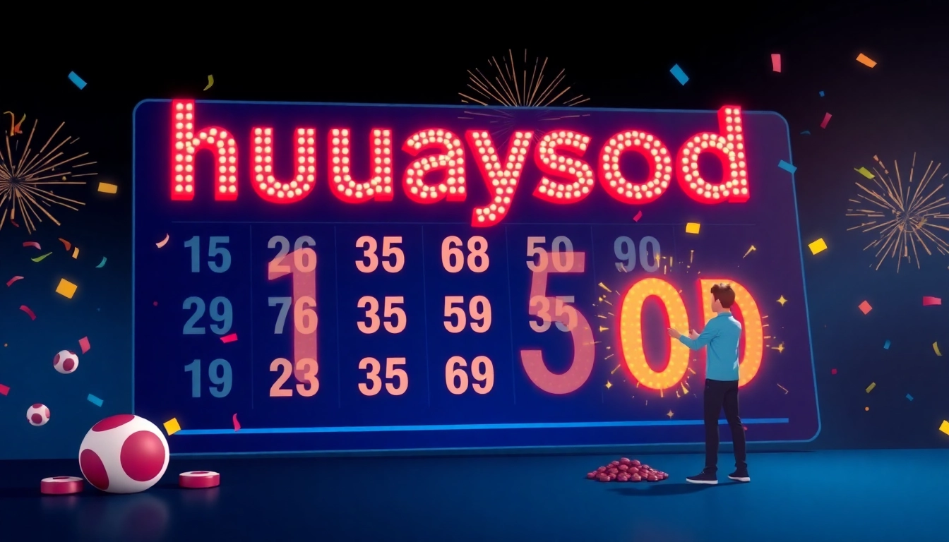 Experience the excitement of huaysod with vibrant lottery visuals and a lively digital interface.