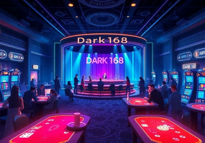 Experience the excitement of "dark168" with colorful casino scenes and lively activities.