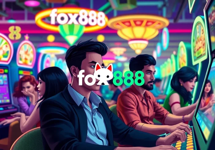 Players immersed in the excitement of fox888 online gaming at a vibrant casino.