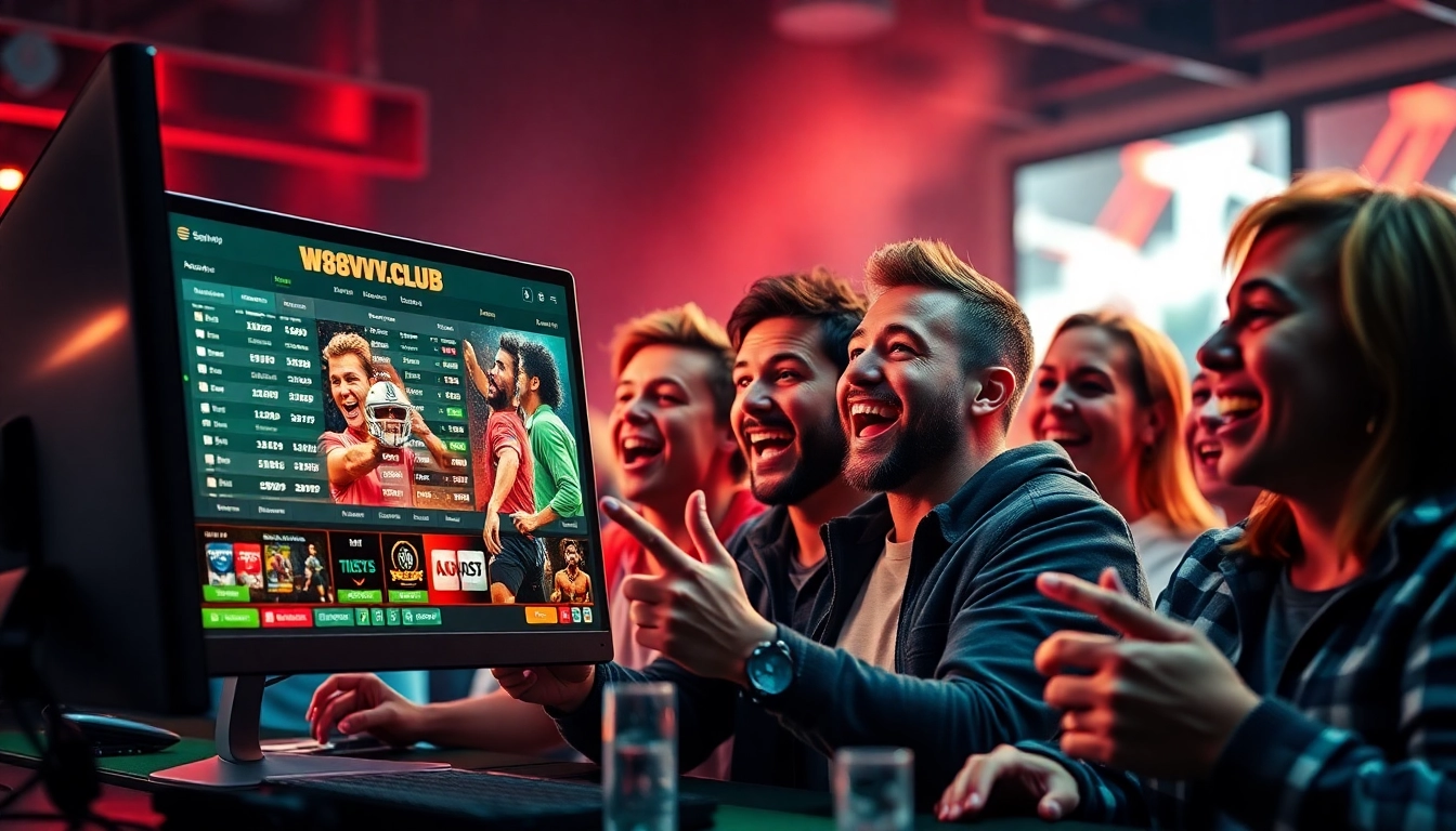 Engage with thrilling sports betting at https://w88vv.club, showcasing bettors' excitement and dynamic online action.