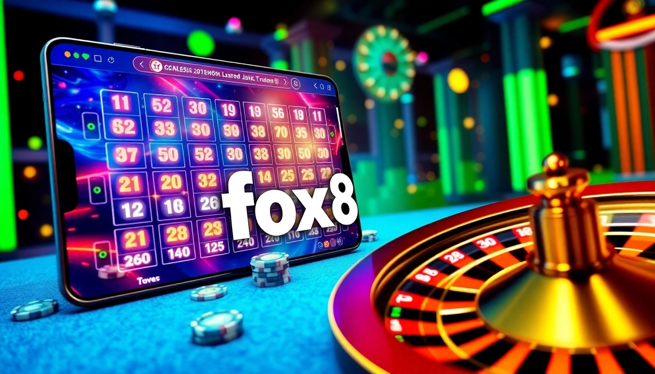 Experience the excitement of fox888 lottery and casino games with vibrant digital numbers and chips.