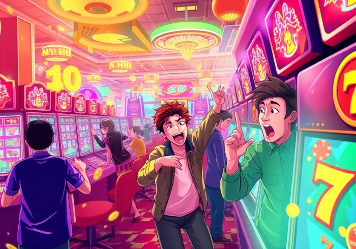 Players enjoying the exhilarating nổ hũ gaming experience amid vibrant casino scenes.