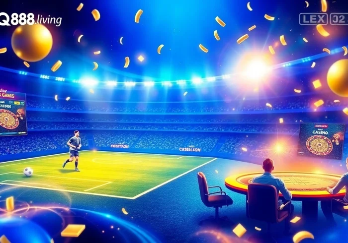 Explore qq88.living's dynamic online betting experience with engaging sports and casino visuals.